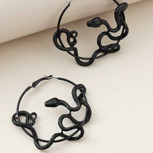 Medusa Black Snake Metal Hoop Earrings